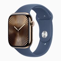 Apple Watch Series 10 46mm, Gold Stainless Steel Case with Sport Band - Denim
