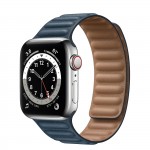 Apple Watch Series 6 Silver Stainless Steel 40mm, кожаный ремешок "балтийский синий"