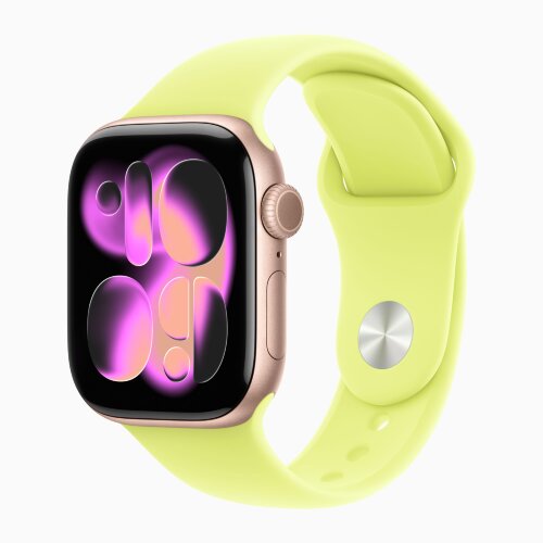 Apple Watch Series 11 42mm, Rose Gold Aluminum Case with Sport Band - Neon Yellow