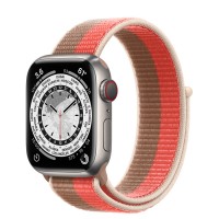 Apple Watch Series 7 41 мм Титан, спортивный браслет «Розовый помело/миндальный»