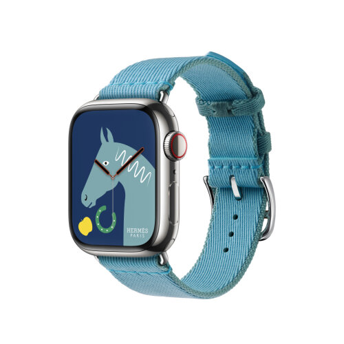Ремешок Hermes для Apple Watch 42mm Twill Jump Single Tour - Голубой (Bleu Céleste/Bleu Jean)