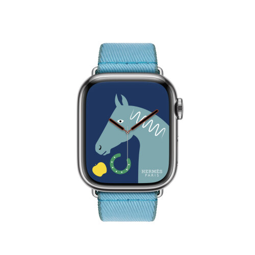 Ремешок Hermes для Apple Watch 41mm Twill Jump Single Tour - Голубой (Bleu Céleste/Bleu Jean)