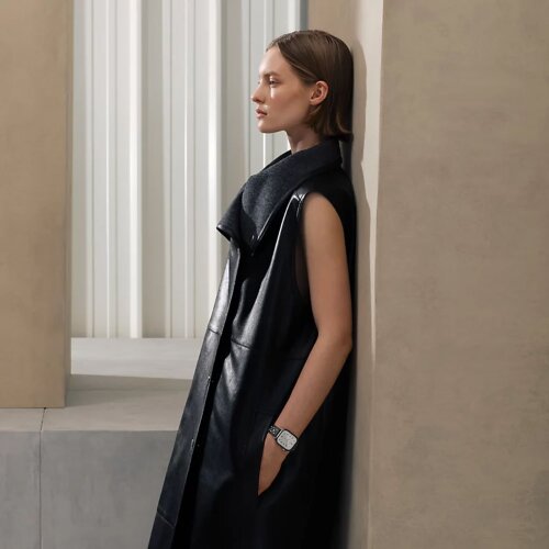 Apple Watch Hermes Series 12 42mm, кожаный черный ремешок с клепками
