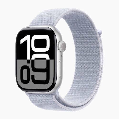 Apple Watch Series 10 42mm, Silver Aluminum Case with Sport Loop - Blue Cloud