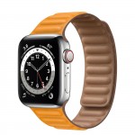 Apple Watch Series 6 Silver Stainless Steel 40mm, кожаный ремешок "золотой апельсин"