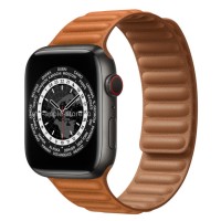 Apple Watch Series 7 45 мм чёрный Титан, кожаный ремешок "Золотистая охра"