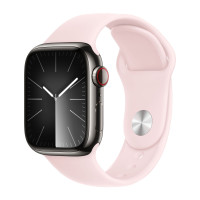 Apple Watch Series 9 45mm, Graphite Stainless Steel Case with Sport Band - Light Pink