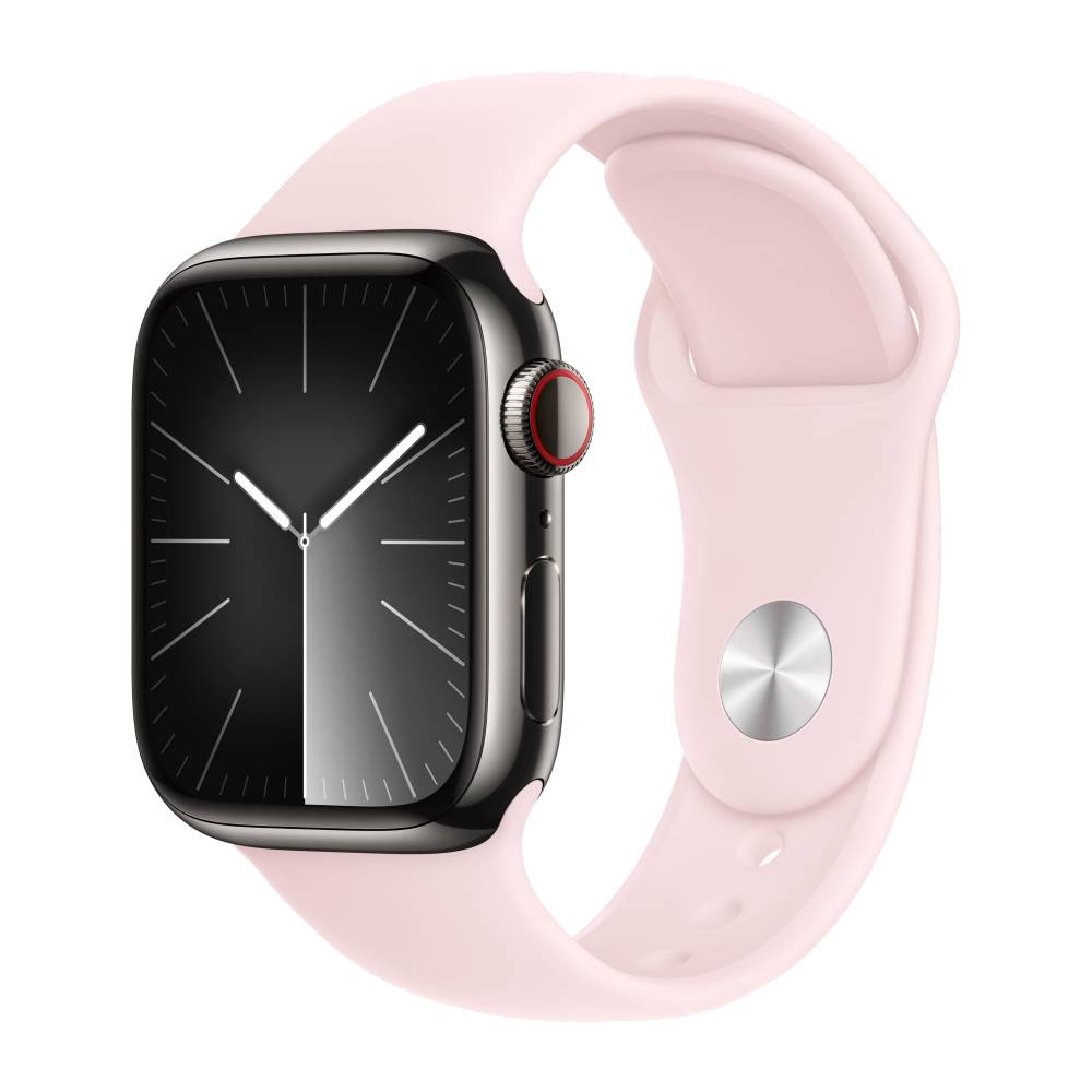 Apple Watch 9 Graphite Stainless Steel 45mm Light Pink band