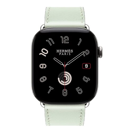 Apple Watch Hermes Series 12 46mm, классический кожаный ремешок мятного цвета