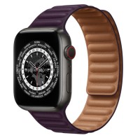 Apple Watch Series 7 45 мм чёрный Титан, кожаный ремешок «Тёмная вишня»