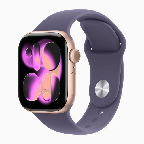 Apple Watch Series 11 42mm, Rose Gold Aluminum Case with Sport Band - Purple Fog
