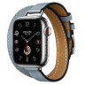 Apple Watch Hermes Series 11 42mm, двойной тонкий кожаный ремешок голубого цвета