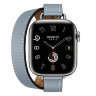 Apple Watch Hermes Series 11 42mm, двойной тонкий кожаный ремешок голубого цвета