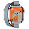 Apple Watch Hermes Series 11 42mm, двойной тонкий кожаный ремешок голубого цвета