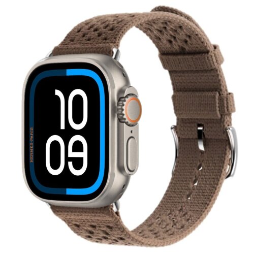 Apple Watch Ultra 3 Hermes 49mm Titanium, ремешок  из текстильного трикотажа коричневый