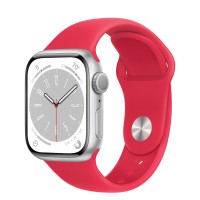 Apple Watch Series 8 41mm, Silver Aluminum Case with Sport Band - Red