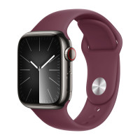Apple Watch Series 9 45mm, Graphite Stainless Steel Case with Sport Band - Mulberry
