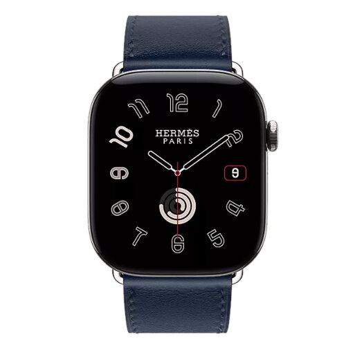 Apple Watch Hermes Series 12 46mm, классический кожаный ремешок темно-синего цвета