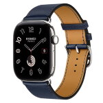 Apple Watch Hermes Series 12 46mm, классический кожаный ремешок темно-синего цвета