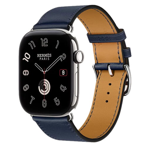 Apple Watch Hermes Series 12 46mm, классический кожаный ремешок темно-синего цвета