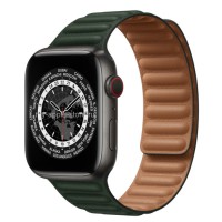 Apple Watch Series 7 45 мм Чёрный титан, кожаный ремешок «Зелёная секвойя»