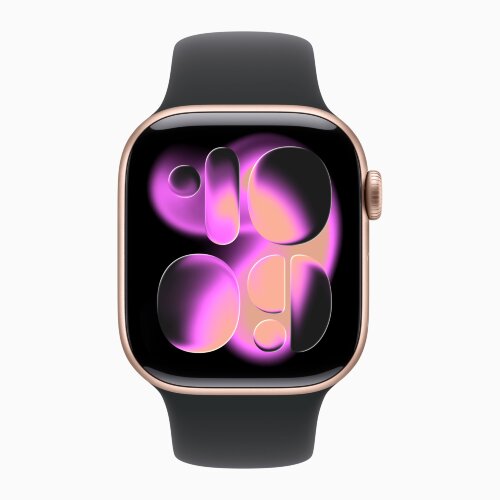 Apple Watch Series 11 42mm, Rose Gold Aluminum Case with Sport Band - Black