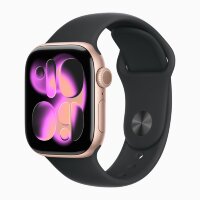 Apple Watch Series 11 42mm, Rose Gold Aluminum Case with Sport Band - Black
