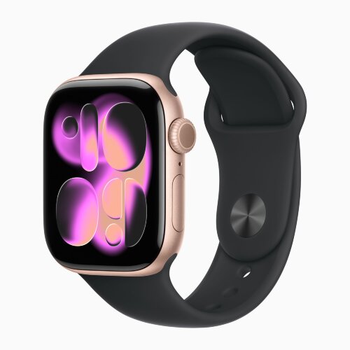 Apple Watch Series 11 42mm, Rose Gold Aluminum Case with Sport Band - Black
