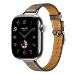 Apple Watch Hermes Series 11 42mm, тонкий светло-коричневый кожаный ремешок