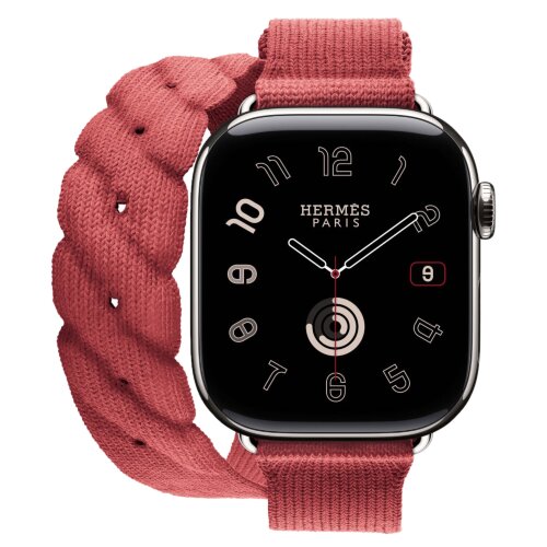 Apple Watch Hermes Series 10 42mm, двойной ремешок из трикотажа гранатовый