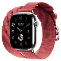 Apple Watch Hermes Series 10 42mm, двойной ремешок из трикотажа гранатовый