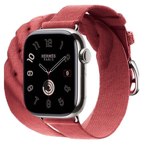 Apple Watch Hermes Series 10 42mm, двойной ремешок из трикотажа гранатовый