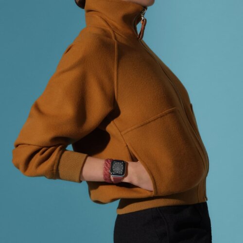 Apple Watch Hermes Series 10 42mm, двойной ремешок из трикотажа гранатовый