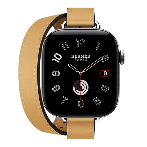Apple Watch Hermes Series 12 42mm, двойной тонкий кожаный ремешок соломенного цвета