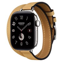 Apple Watch Hermes Series 12 42mm, двойной тонкий кожаный ремешок соломенного цвета