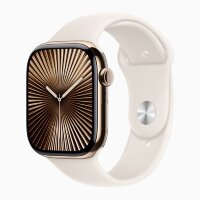 Apple Watch Series 10 46mm, Gold Stainless Steel Case with Sport Band - Starlight