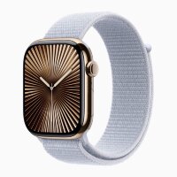 Apple Watch Series 10 46mm, Gold Titanium Case with Sport Loop - Blue Cloud