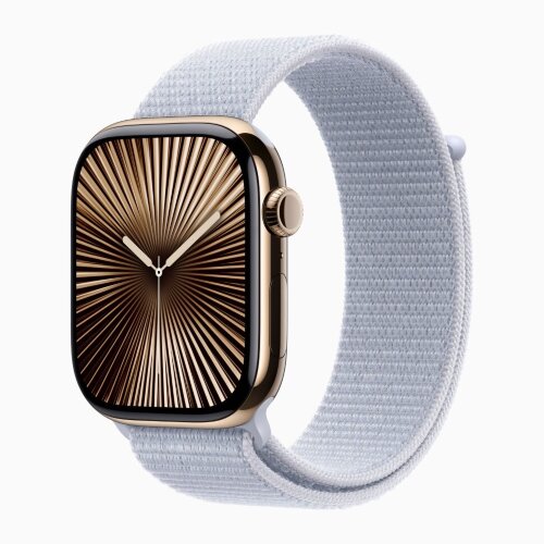Apple Watch Series 10 46mm, Gold Titanium Case with Sport Loop - Blue Cloud