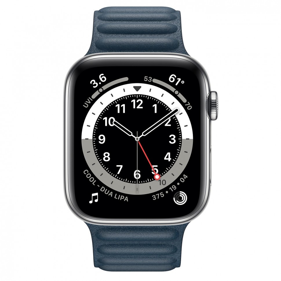 Купить Apple Watch 6 Silver Stainless Steel 44mm в Москве синяя кожа