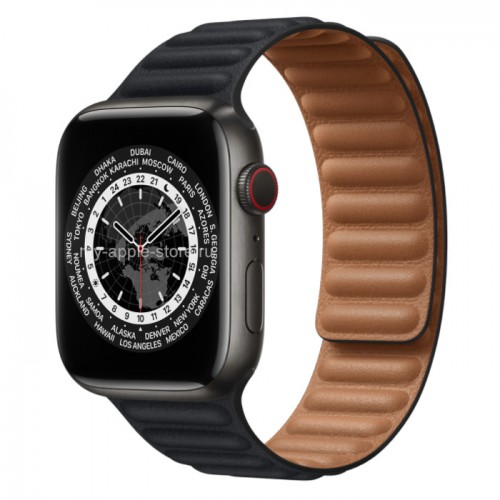 Apple Watch Series 7 45 мм Чёрный титан, кожаный ремешок «Тёмная ночь»