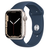 Apple Watch Series 7 45 мм, из алюминия «Сияющая звезда», спортивный ремешок «Синий омут»