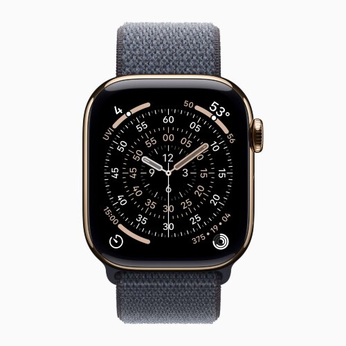 Apple Watch Series 11 42mm, Gold Titanium Case with Sport Loop - Anchor Blue