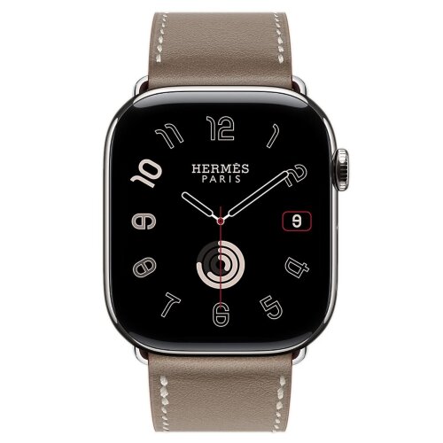 Apple Watch Hermes Series 11 46mm,  ремешок классический кожаный светло-коричневого цвета