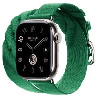 Apple Watch Hermes Series 10 42mm, двойной ремешок из трикотажа зеленый