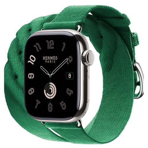 Apple Watch Hermes Series 10 42mm, двойной ремешок из трикотажа зеленый