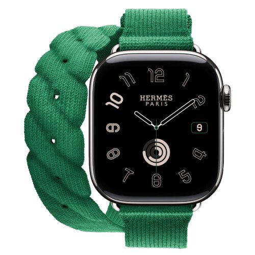Apple Watch Hermes Series 10 42mm, двойной ремешок из трикотажа зеленый