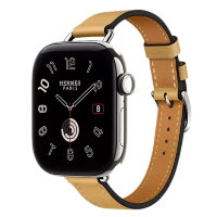Apple Watch Hermes Series 12 42mm, тонкий кожаный ремешок соломенного цвета