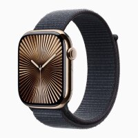 Apple Watch Series 10 46mm, Gold Titanium Case with Sport Loop - Ink