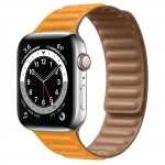Apple Watch Series 6 44mm, стальные, кожаный ремешок "золотой апельсин"