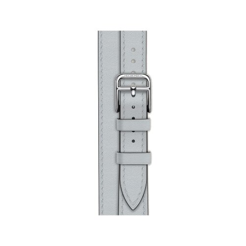 Кожаный ремешок Hermes для Apple Watch Double Tour 42mm Attelage - Серо-голубой (Bleu Glacier)